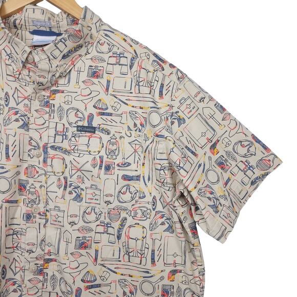Columbia Men's Rapid Rivers Short Sleeve Button-Up Shirt Sz Large Beige AOP EUC - Picture 6 of 14